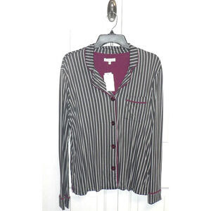 P.J. Salvage Button Front Cotton Blend Long Sleeve Striped Pajama Top in Smoke M